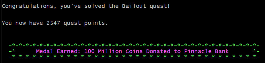 Screenshot of Bailout completed.