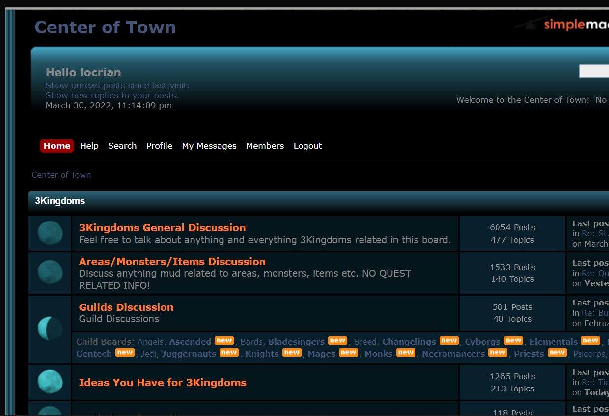 screenshot of three kingdoms forum site