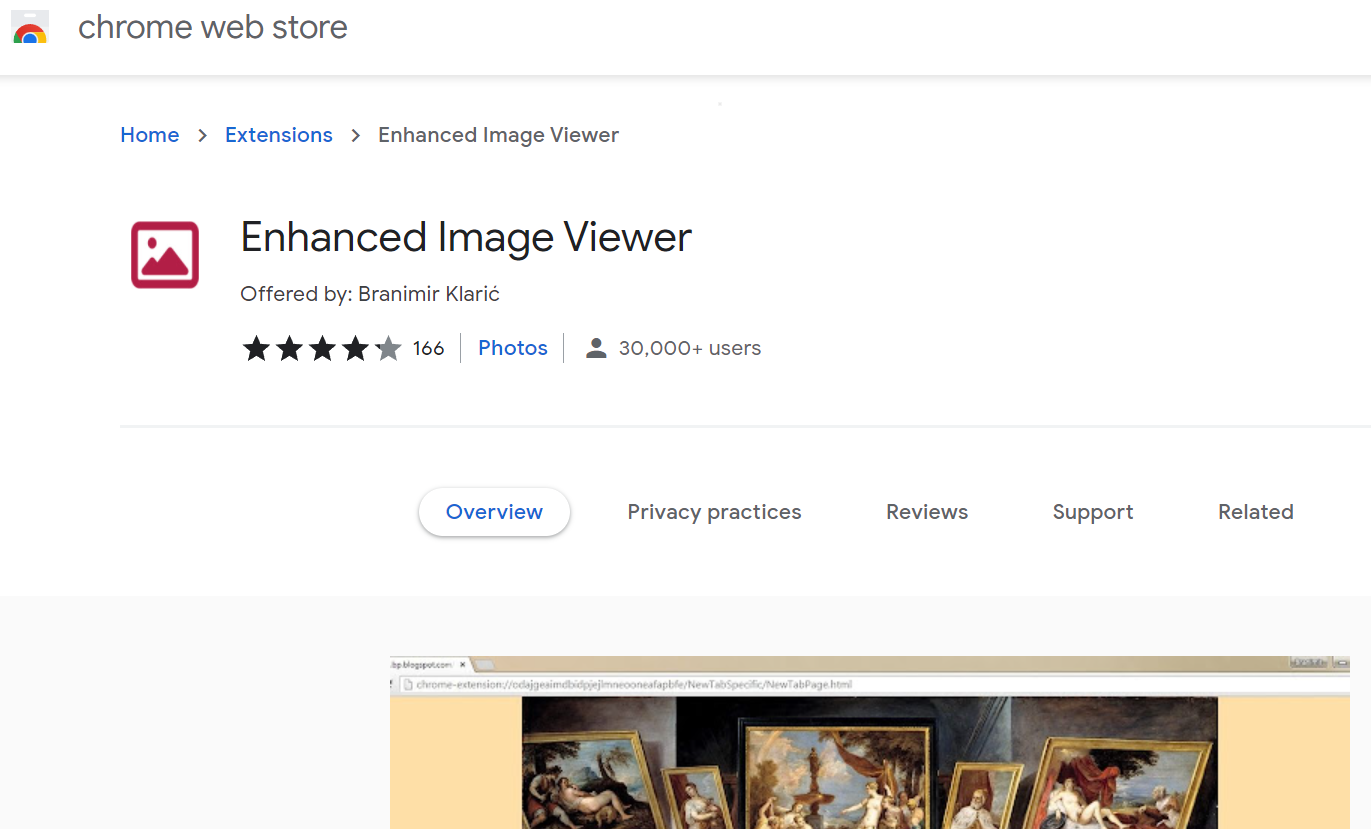 screenshot of the chrome image viewer site