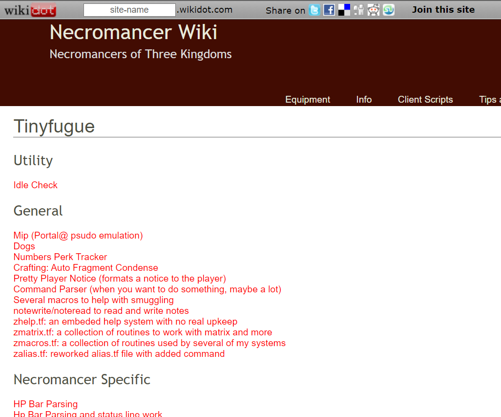 screenshot of necro wiki site for tinyfugue info