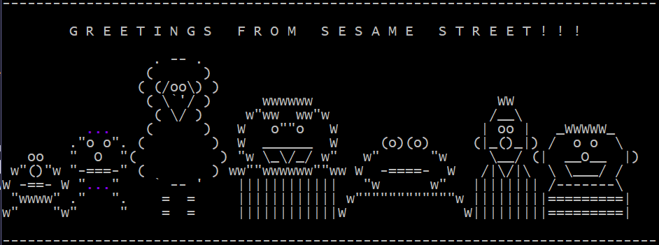 ASCII art of a postcard from Sesame Street